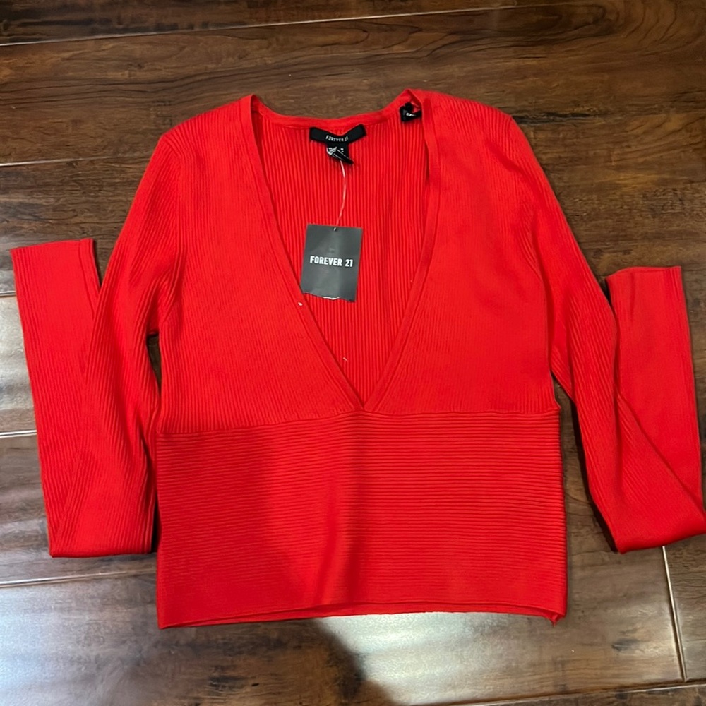 Forever 21 red V neck long sleeve